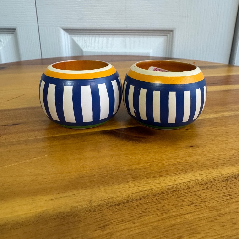 Vintage hand painted striped wooden‎ napkin rings set of 2